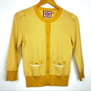Juicy Couture | Cardigan Sweater Mustard Yellow Stripes Collegiate